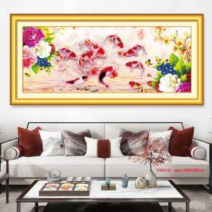 Tranh thêu kin Cửu ngư quần hội VS8141 kích thước 100 x 50 cm