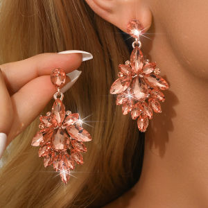 1 pair of alloy glass leaf style earrings for womens art festival performance ball style socialite earrings for women