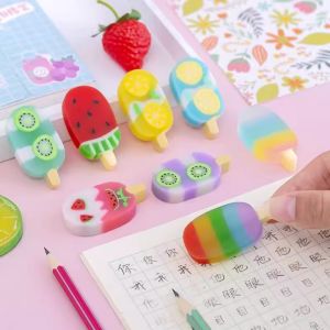 YESPERY 4pcs/set Popsicle Shaped Rubber Eraser Kawaii Erasers School Supplies Stationery Kids Students Cool Prizes