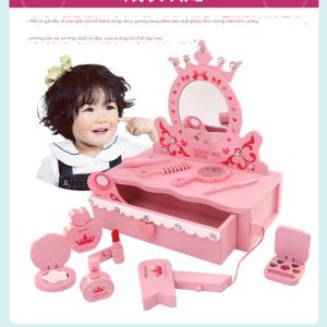 Bộ Bàn Trang Điểm Gỗ Cho Bé Gái Chơi Giả Vờ
