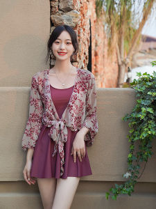 Conservative One-Piece Swimsuit for Women Summer Slimming Tummy Cover plus Size Girl Fashionable Long Sleeve High-End Feeling