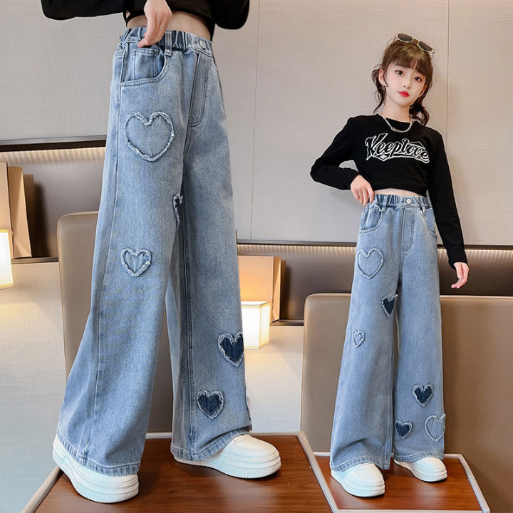 Girls Wide Leg Pants Spring 2024 New Loose Fashion Blue Jeans for Kids  Casual All-match Teenage Girls Trousers 12 13 14 Years - AliExpress