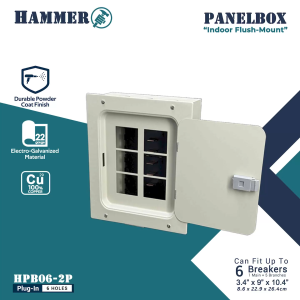 Panel Box for Plug-In Circuit Breaker 2-Pole "Indoor Flush-Mount" Pure Copper Busbar (Breaker NOT included)