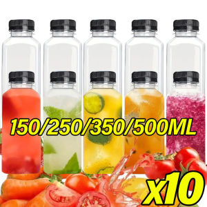 10Pcs Leak-Proof Clear Plastic Juice Bottles Juicing Smoothies Milk Container Homemade Beverages Empty Bottle Picnic Pool Party Supplies