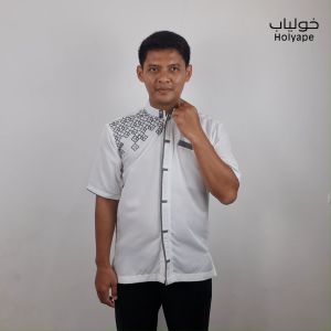 Holyape Baju Koko Muslim Medium Jumbo Lengan Pendek Polikatun Putih Tulang 02 Nawafidz