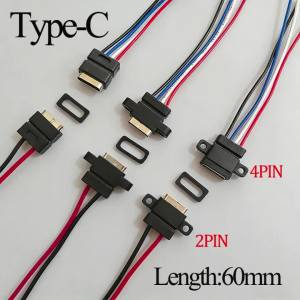 1-10PCS Type C 2 Pin Waterproof Female USB C Socket Port With Screw Hole Fast Charge Charging Interface USB Connector With Cable
