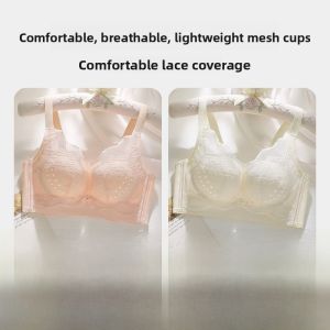 miiow | Light Oxygen Lace Womens Underwear Wireless Bra Prevents Sagging Gathered Side Breast Collection No Steel Ring Hole Cup