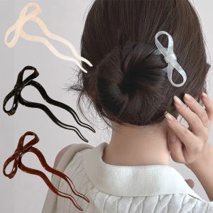 U-Shaped Bow Hair Stick Fashion Acrylic Hairpin Fashion Hair Clip Comb Bun Sweet Headwear Women Hairstyle Girls Hair Accessories