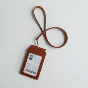 Lanyard Id Card Holder Kulit pakai Magnet Model Lipat Satu Mika