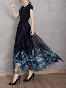 Original Phoenix High Waist A-Line Skirt Long Net Half Body Dance Flower Skirt Polyester Fiber Summer 2024 Fashion