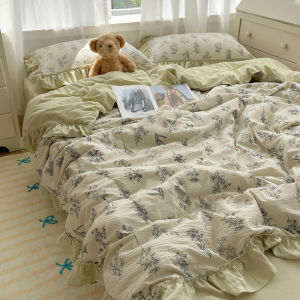 French Ins Style Summer Cotton Washed Linen Three Piece Bedding Set Air Conditioning Quilt Country Field  Breath