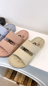 YOTO Comfortable Flat Sandals For Women Leather 3cm Platform Velcro Double Strap Casual Slippers