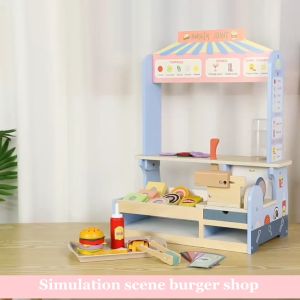BYJ Wooden Hamburger Shop for Kids Cooking Pretend Play