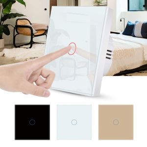 UBARO | UBARO EU Standard Touch Switch Tempered Glass Panel 1 Gang Wall Light Switch AC110-240V Home No Neutral Wire Required