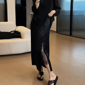 Slimming High Waist A-Line Midi Skirt for plus Size Women Summer Thin Hanging Sense Casual Split Half-length Skirt