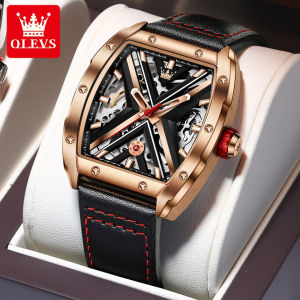 【Hot Sale】OLEVS Watch For Men Original Waterproof Automatic 2022 Fashion Skeleton Dial Design Imported Automatic Mechanical Movement Genuine Leather Strap Top Mens Watch