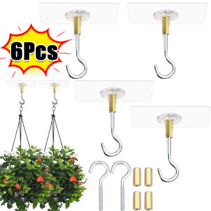 6pcs Heavy Duty Traceless Ceiling Hook Hanger / Transparent Adhesive Storage Hook Holder / Garden Plant Flower Hanging Bracket