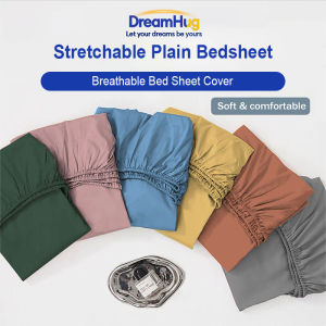 Stretchable Plain Bedsheet Breathable Bed Sheet Cover With Garter Single/Double/Queen/King Size Bedsheet