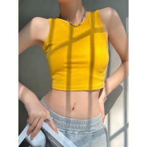 Sweet Cool Yellow Super White Small Strap Women Summer Outdoor Wear Spicy Tight Sports Xiezi Belly Show Short Top Vest