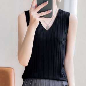 Fashionable Loose Knitted Ice Silk Sleeveless Vest Womens V-Neck Overhead Top T-Shirt Camisole Innerwear Outerwear