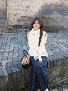 XUECAIQI | Winter New Three Piece Set Knit Vest Blouse Plaid Skirt