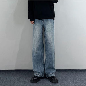 American Style Vintage Washed Wide Leg Jeans Mens Womens Loose Fit Long Trousers Casual Straight Cut Denim Pants