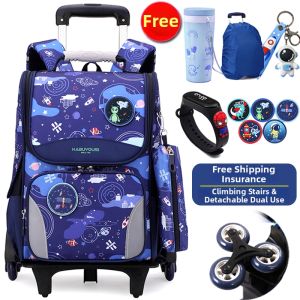 KABUYOUSI | Waterproof Detachable 6-Wheel Ladder-Climbing Roller School Bag
