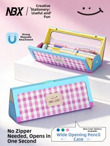 MINGZHUO | Magnetic Closure Large Capacity Retro Grid Pencil Case Waterproof Stain Resistant