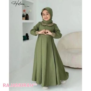 HELENA DRESS KIDS USIA 3-13 Tahun Fashion Anak Muslimah bahan Crinkle Cantik Simple Mewah Elegan // Gamis Anak Terbaru 2024