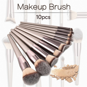 MELEDE 10pcs Champagne Flame Makeup Set Cosmetics Blending Face Brush Kit Tools