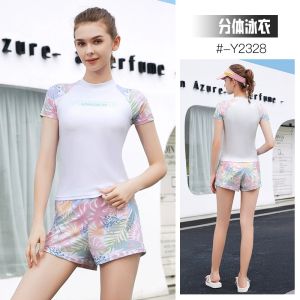 Yingfa Womens One-Piece Swimsuit Summer Long Sleeve High Waist Conservative Advanced Feeling Swimming Costume Flat Angle Pants