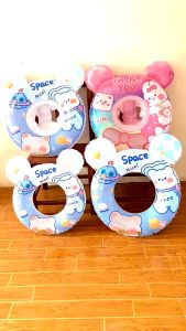 GOOGOO BIRD Bear & Bunny Design Glitter Swimming Ring Float With Handle For Kids Pelampung Kanak-kanak