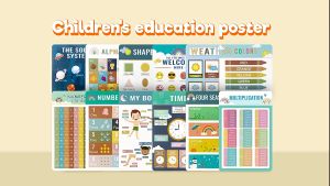 Phanqy 12Pcs Kids Educational Wall Chart Posters for Kids Alphabet ABC Colors Shapes Fruits Numbers Animals