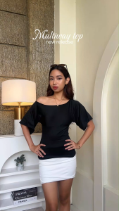 Buy 1 Take 1 KILY Asymmetrical One Shoulder Batwing Sleeve Top Two way Off Shoulder Slim Fit Ruched Casual Blouse