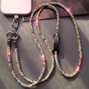 Long Elegant Diamond Phone Strap High End Colorful Womens Crossbody Phone Case Anti-Loss Lanyard Luxury Crystal Diamond Chain
