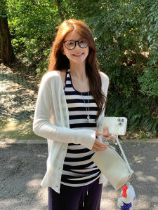 Pure Desire Spicy Girl Color Block Striped Halter Top Women Summer Waist Cinched High End Sleeveless Shirt Commute Style Slim Fit