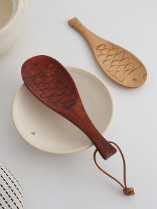 Japanese Zakka Style Cute Chinese Block Natural Solid Wooden Rice Ladel Rice Cooker Rice Spoon For Home Tableware Suit