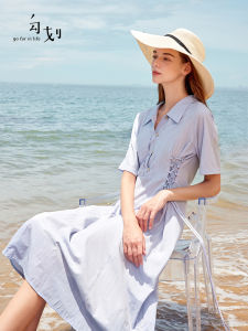 GOFAR Summer New Style French Casual Holiday Slimming Waist Tie Shirt Dress Womens Fashion Elegant Casual Shirt Dress