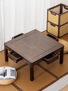 Rural Style Tatami Dining Table Square Wooden Low Ground Desk Home Use Dining Room Table Study Desk with Storage Space
