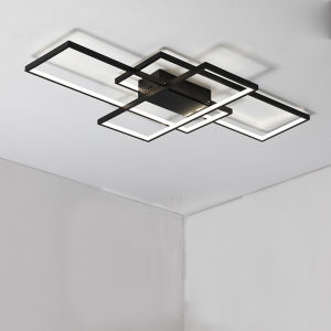 60W LED Low Ceiling Light with Remote Geometric Square Ceiling Lamp Minimalist Flush Mount Light Fixture for Living Room Bedroom