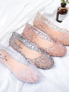 รองเท้าแตะส้นแบนคริสตัลพลาสติกสำหรับผู้หญิง ใหม่ฤดูร้อน