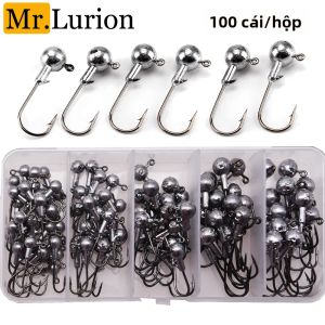 Mr.Lurion 100 Chiếc Bộ Móc Câu Cá 1G-3.5G Thép Carbon Cao Cấp Đầu Jig Móc Dành Cho Mềm Dụ Giun Mồi Nước Ngọt Câu Cá