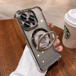 360 ° Rotate Bracket for Iphone15promax Phone Case New Arrival Transparent Apple 14pro Lens All-Inclusive 13 Airbag Drop-Resistant Protective Case 12 Fancy Creative 11pm Couple Female