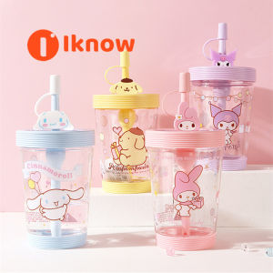 I know Sanrio Colorful Travel Cup Cinnamoroll Straw Cup Cute Cartoon Kuromi Water Cup（535ml）
