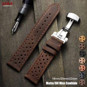 Butterfly Buckle Vintage Soft Oil Wax Calf Leather Watch Band 18mm 20mm 22mm Cowhide Watch Strap Matte Breathable Watchband Belt