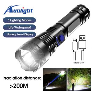 Aunlight LED Flashlight USB Rechargeable Super Bright Camping Light Emergency Lamp WaterProof Torch Light for Home Outdoor Camping Hiking