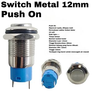 Switch Metal 12mm Push On 2 Pin Saklar Stainless 12 mm Tombol 12v Momentary