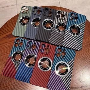 Magsafe Ultra-Thin Carbon Fiber Pattern Phone Case Color Block Magnetic Absorption No Frame  15Promax 16 Compatible