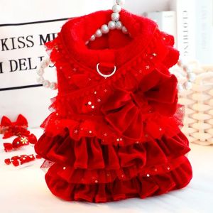 HBESTY Luxury Princess Dog Coat Autumn Winter Cat Princess Custome Multi-layer Pleated Clothing for Small Dog Pet