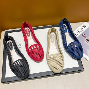 2023 New Womens Flat Bottom Sandals Breathable Fashion Hollow out Design Spring Summer round Toe PVC Material Princess Style